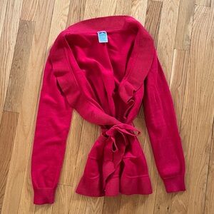 Gymboree Ruffle Tie Front Festive Red Sweater Girls L 10-12